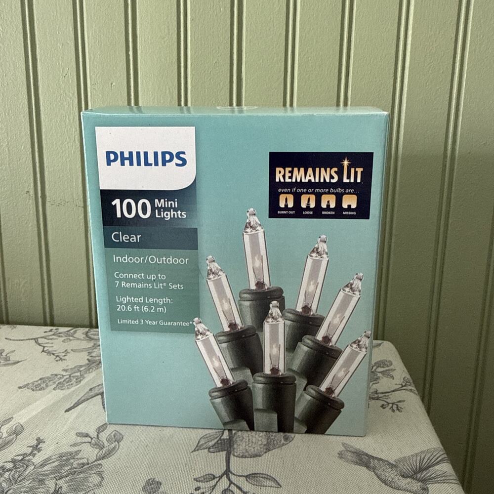 NEW PHILIPS Indoor/Outdoor 100 Count Clear Mini Remains Lit Lights 20.6 Ft
